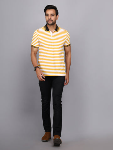 Jaguro Men's Striped Polo T-shirt Yellow