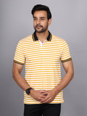 Jaguro Men's Striped Polo T-shirt Yellow