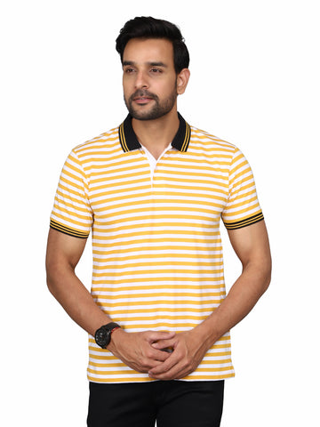 Jaguro Men's Striped Polo T-shirt Yellow