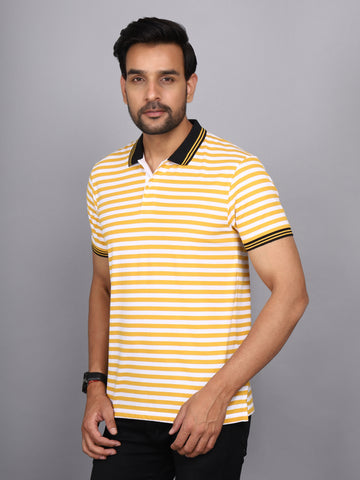 Jaguro Men's Striped Polo T-shirt Yellow