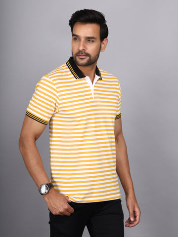 Jaguro Men's Striped Polo T-shirt Yellow