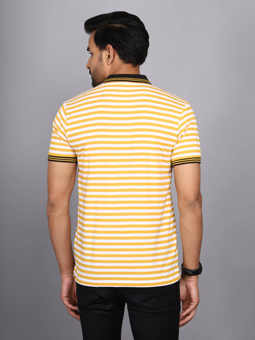 Jaguro Men's Striped Polo T-shirt Yellow