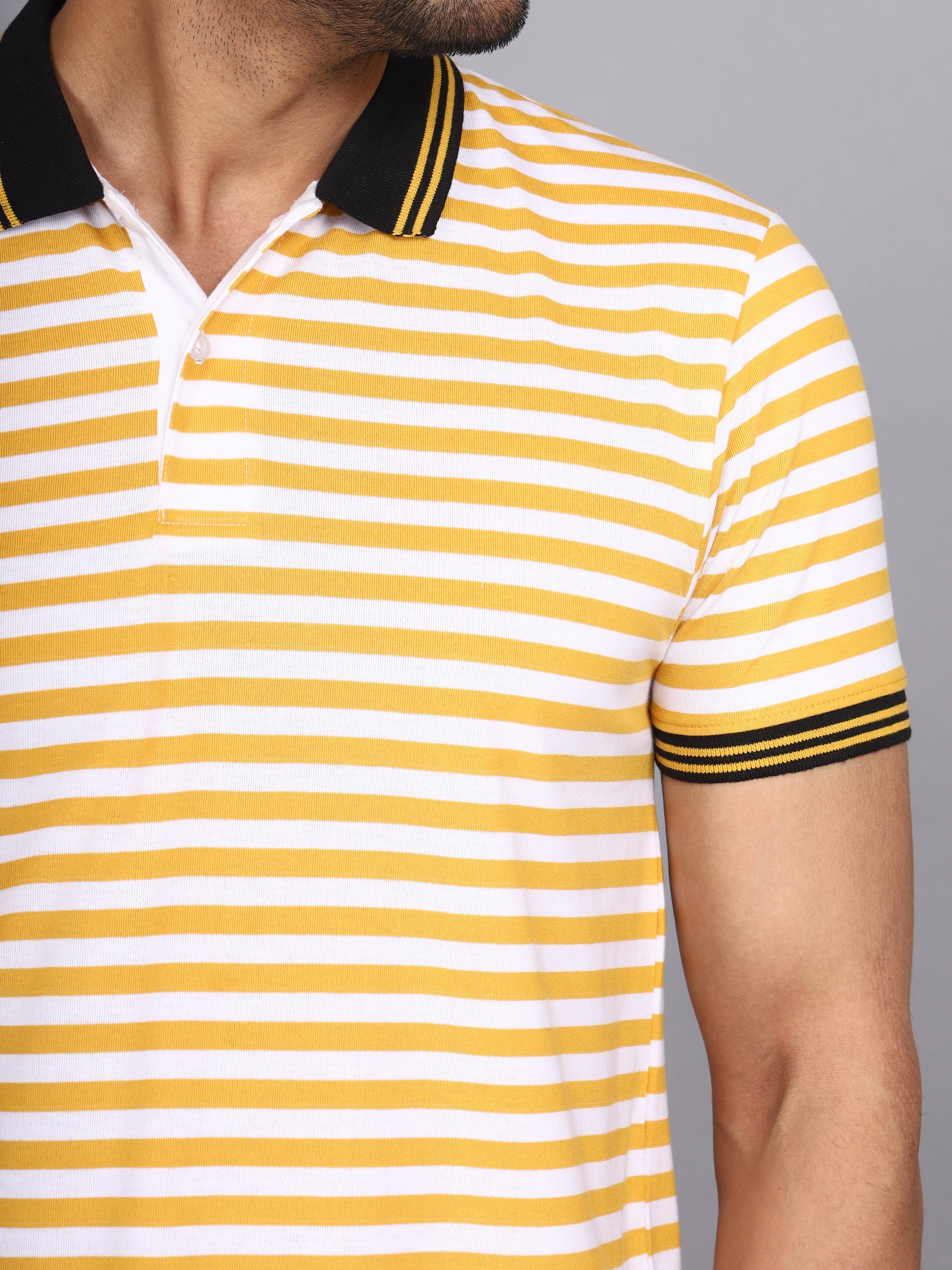 Jaguro Men's Striped Polo T-shirt Yellow