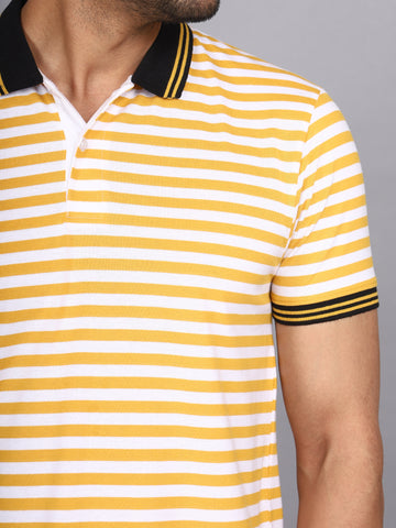 Jaguro Men's Striped Polo T-shirt Yellow