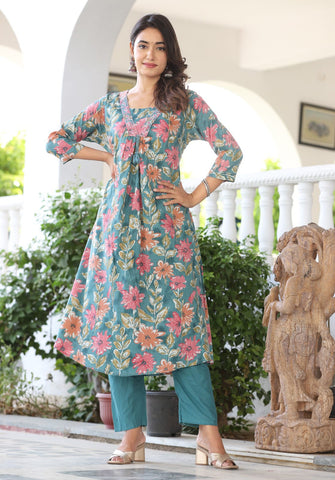 Jaguro Fashion's: Look Bold and Beautiful in Our New Pure Cotton Katta Cambric Embroidered Kurti Pant