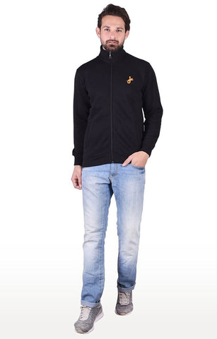 JAGURO Black Solid Front Open Sweatshirt