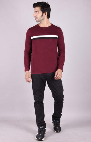 JAGURO Maroon Fit Type Full-Sleeves T-Shirt