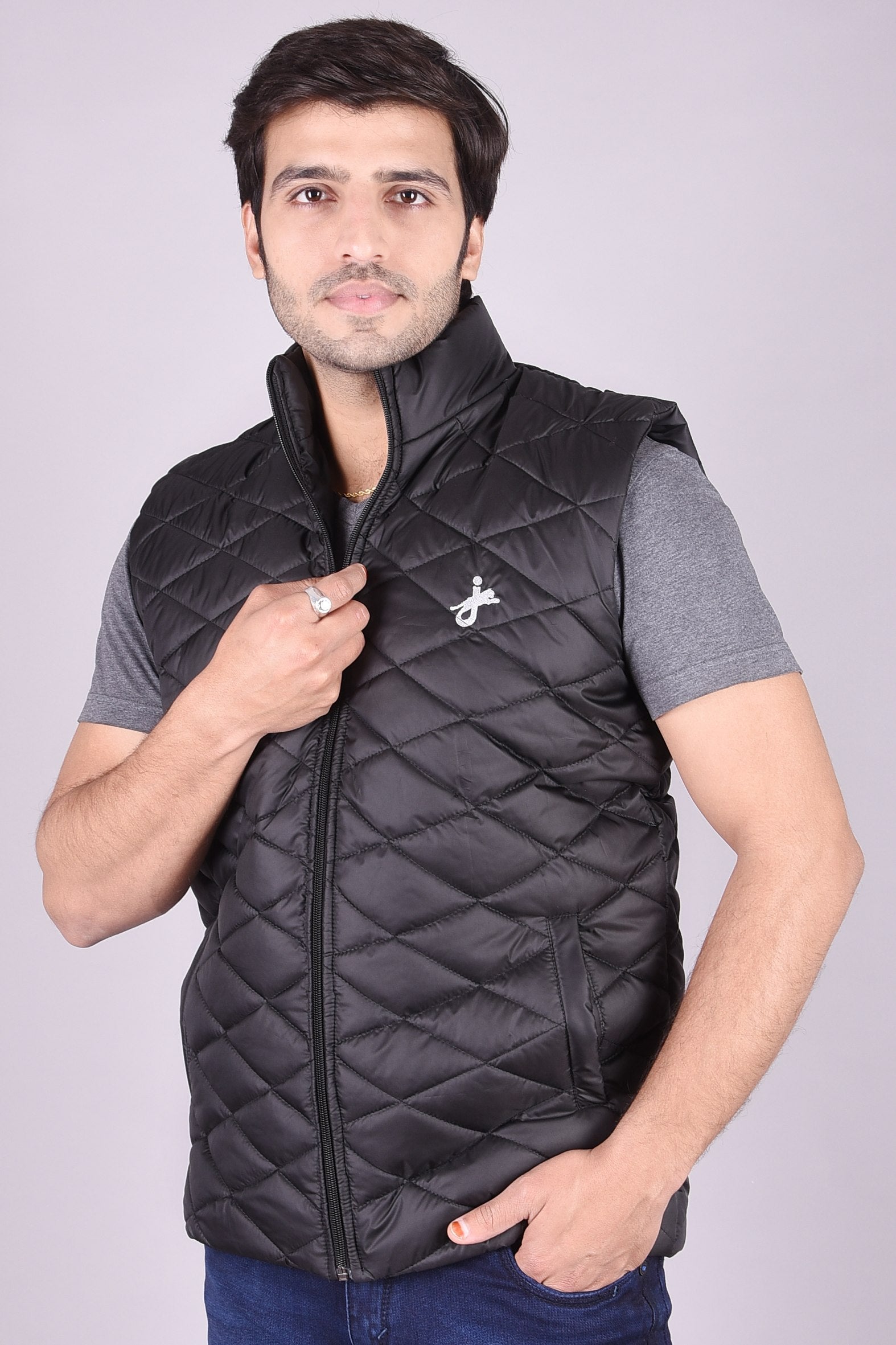 JAGURO Men's Black Stylish Sleeveless Bomber Jacket For Winter