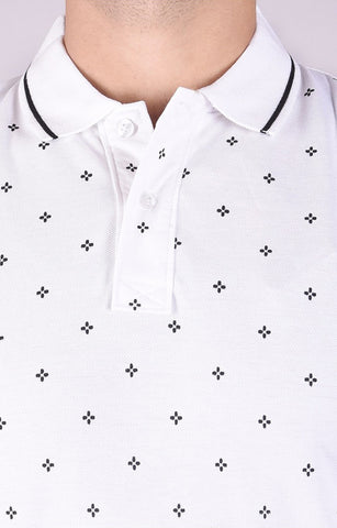 JAGURO White Printed Polo T-Shirt