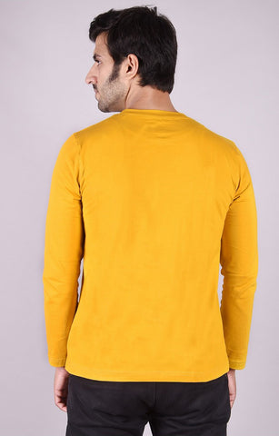 JAGURO Mustard Pattern Solid Full-Sleeves T-Shirt