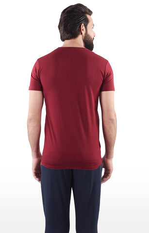 JAGURO Maroon Solid Printed T-Shirt