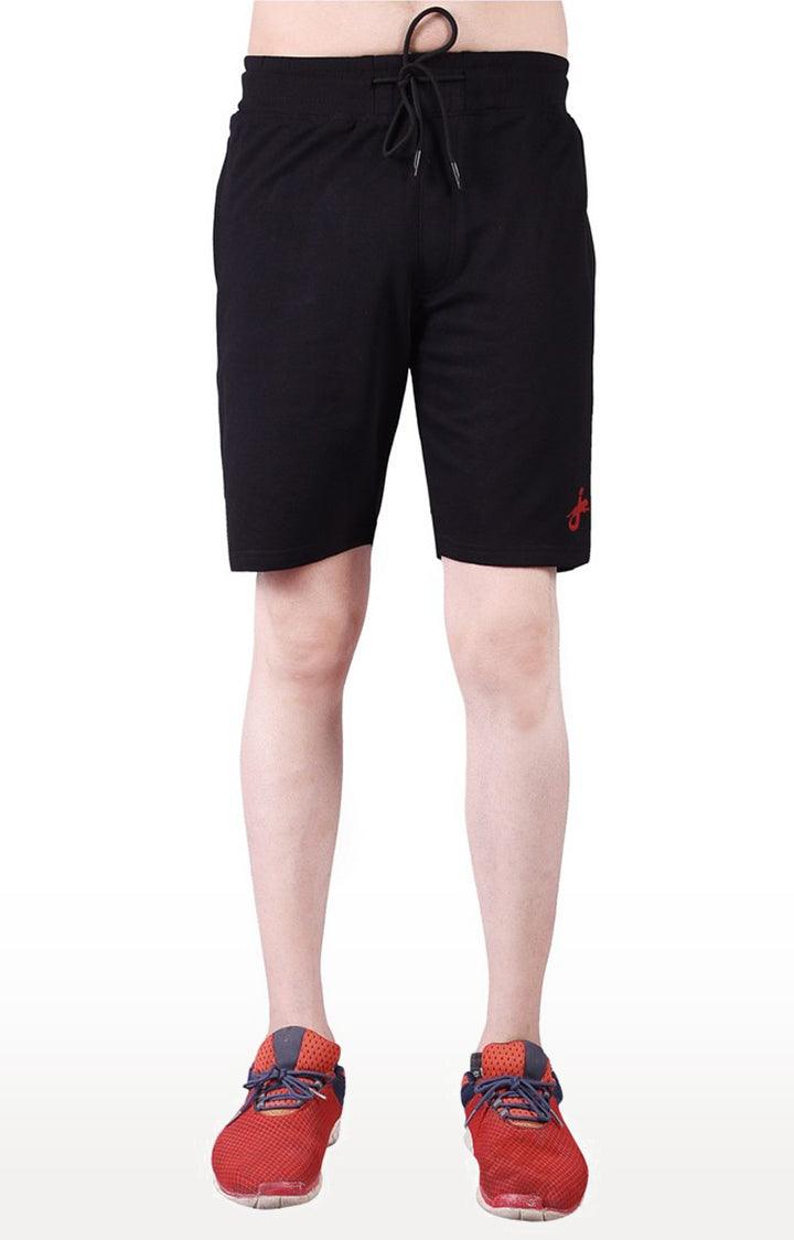 JAGURO Black Cotton Solid Shorts