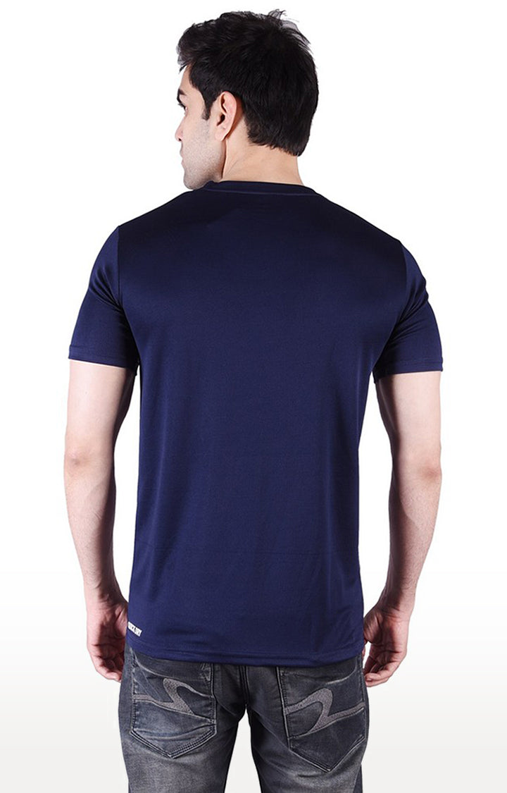JAGURO Dark Blue Printed Sports T-Shirt