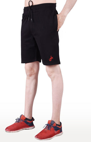 JAGURO Black Cotton Solid Shorts