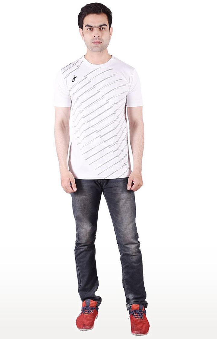 JAGURO White Printed Sports T-Shirt
