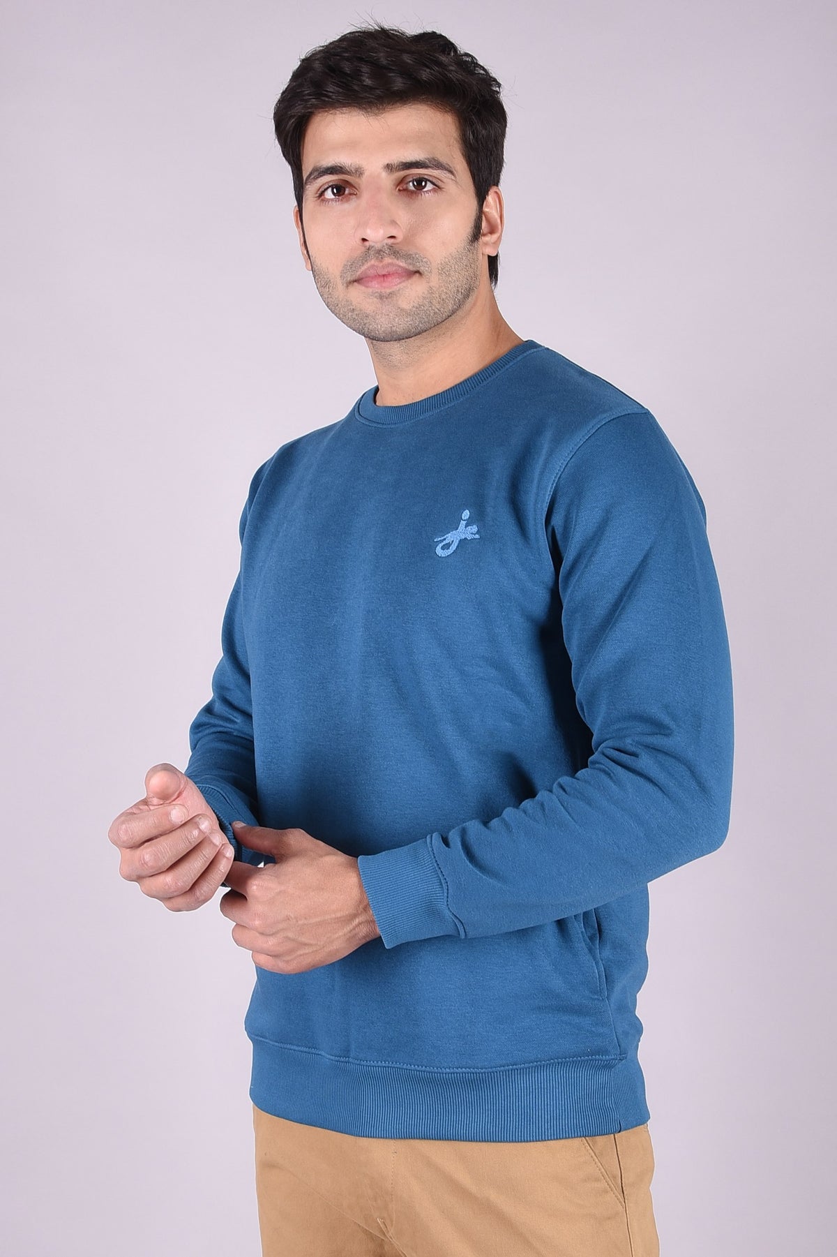 JAGURO Trendy Men's Cotton Teal Blue Sweatshirt