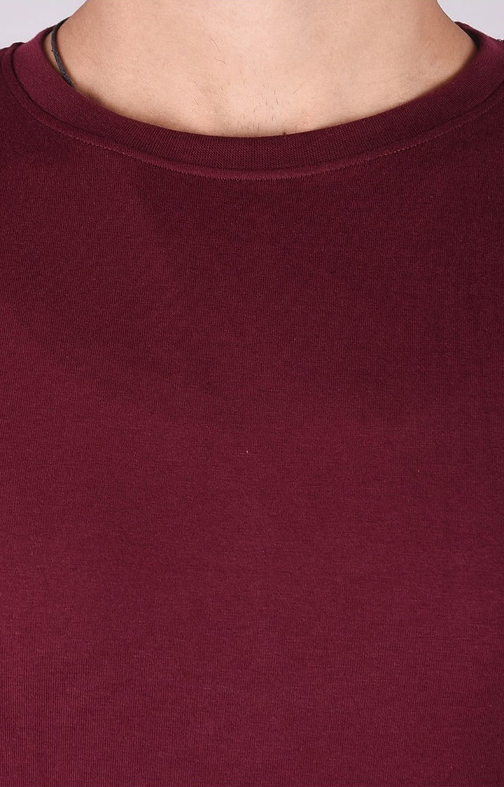 JAGURO Maroon Pattern Solid Full-Sleeves T-Shirt