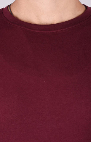JAGURO Maroon Pattern Solid Full-Sleeves T-Shirt