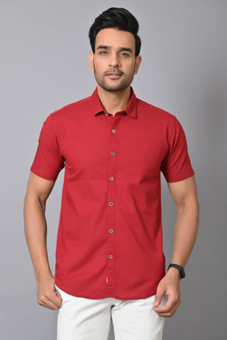 Jaguro Men's Half sleeve Shirt Cotton Maroon