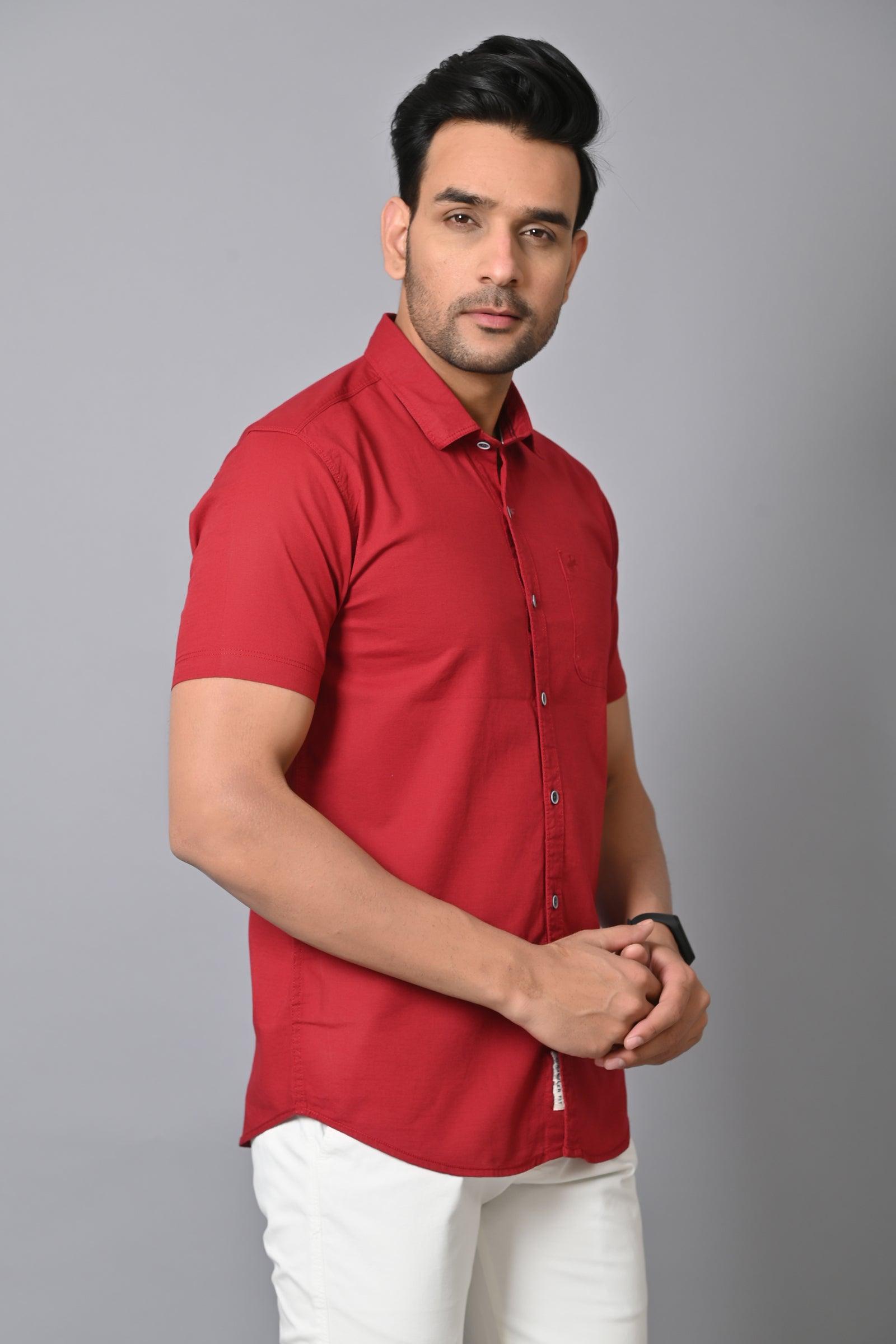 Jaguro Men's Half sleeve Shirt Cotton Maroon