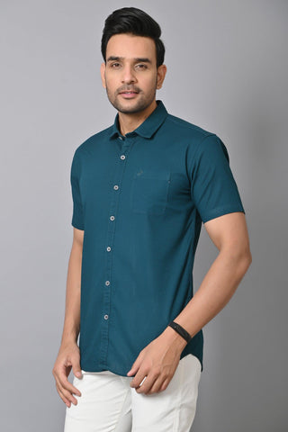 Jaguro Men's Half sleeve Shirt Cotton Teal Blue