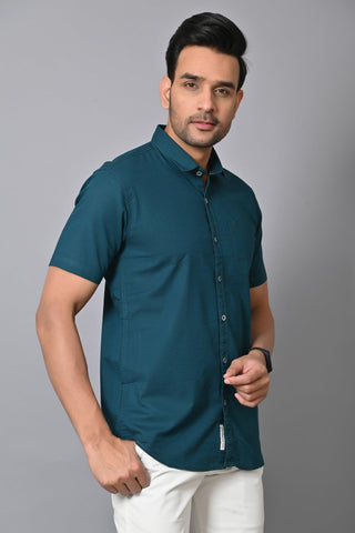 Jaguro Men's Half sleeve Shirt Cotton Teal Blue