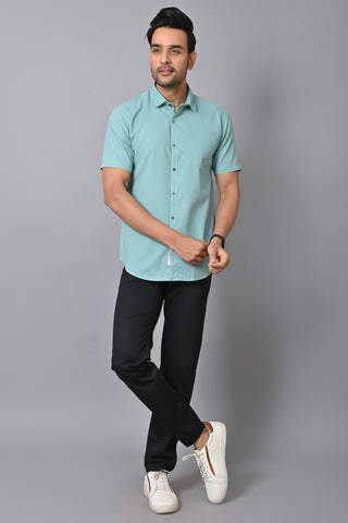 Jaguro Men's Half sleeve Shirt Cotton Turquoise