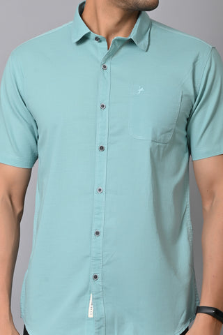 Jaguro Men's Half sleeve Shirt Cotton Turquoise