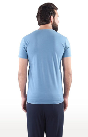 JAGURO Sky Blue Solid Printed T-Shirt