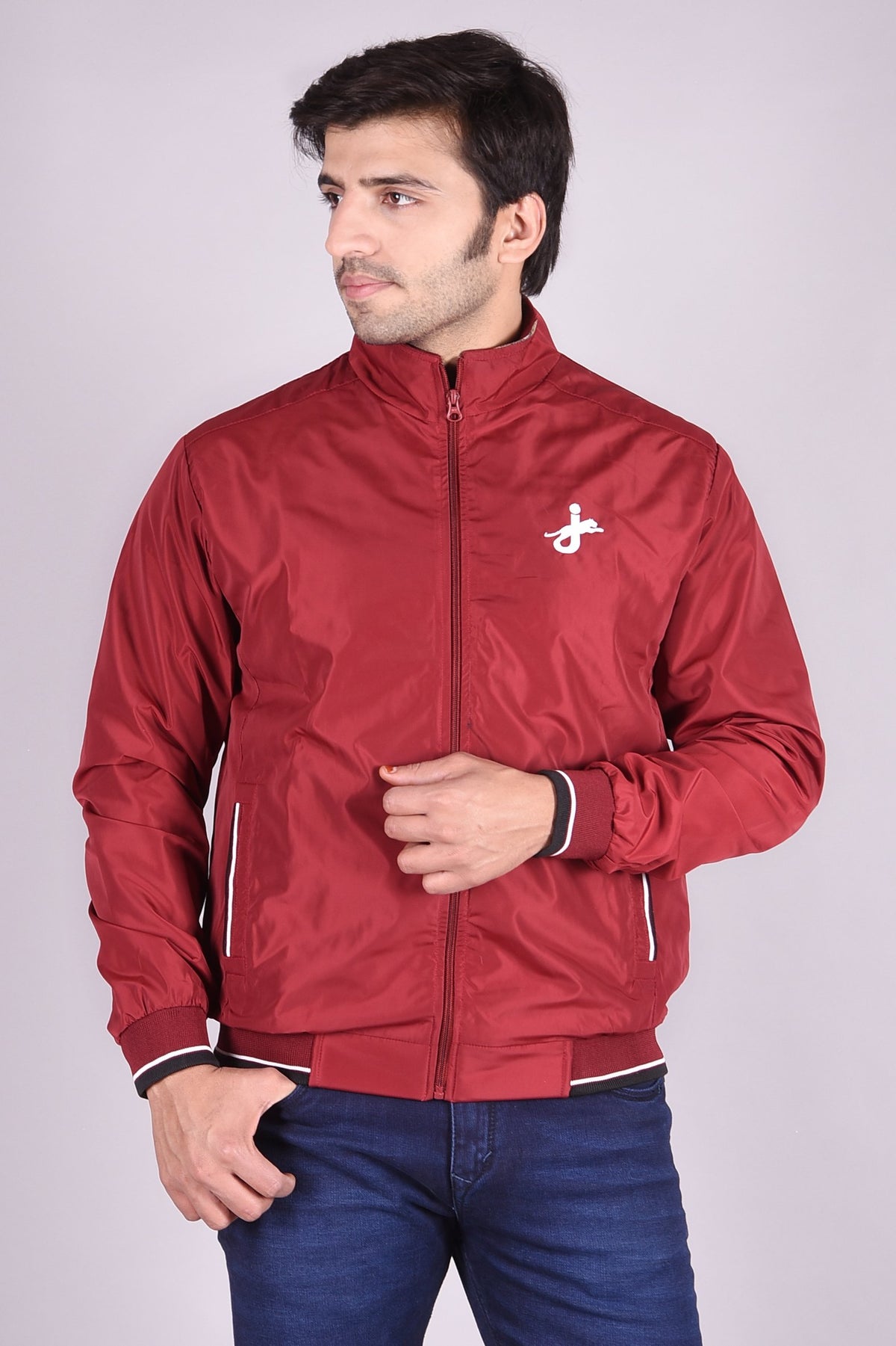 JAGURO Men's Polyester Maroon Solid Stylish Sporty Jacket