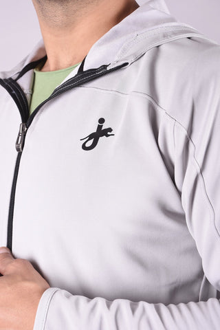 JAGURO Stylish Men's Polyester Zipper Light Grey Hoody Jacket