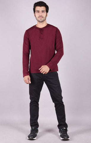 JAGURO Maroon Modern Full-Sleeves T-Shirt