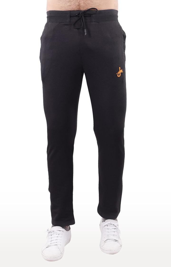 JAGURO Black Cotton Solid Trackpant