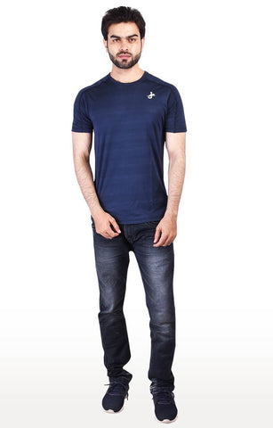 JAGURO Dark Blue Striped Sports T-Shirt