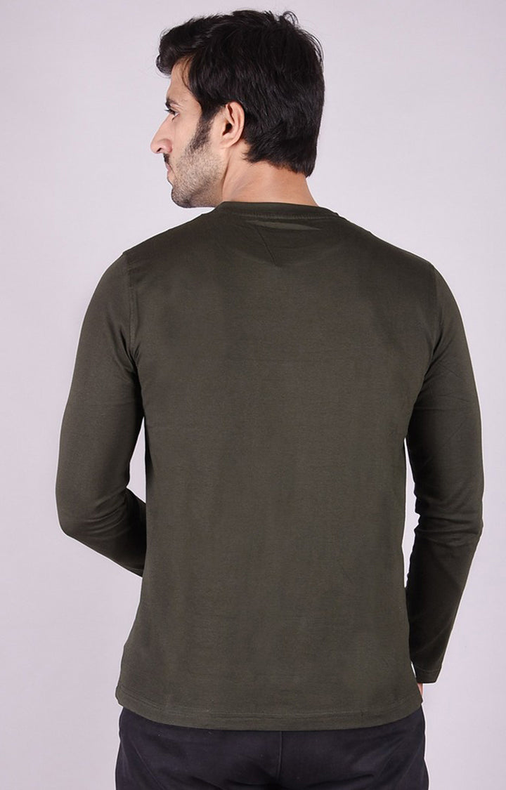 JAGURO Green Pattern Solid Full-Sleeves T-Shirt