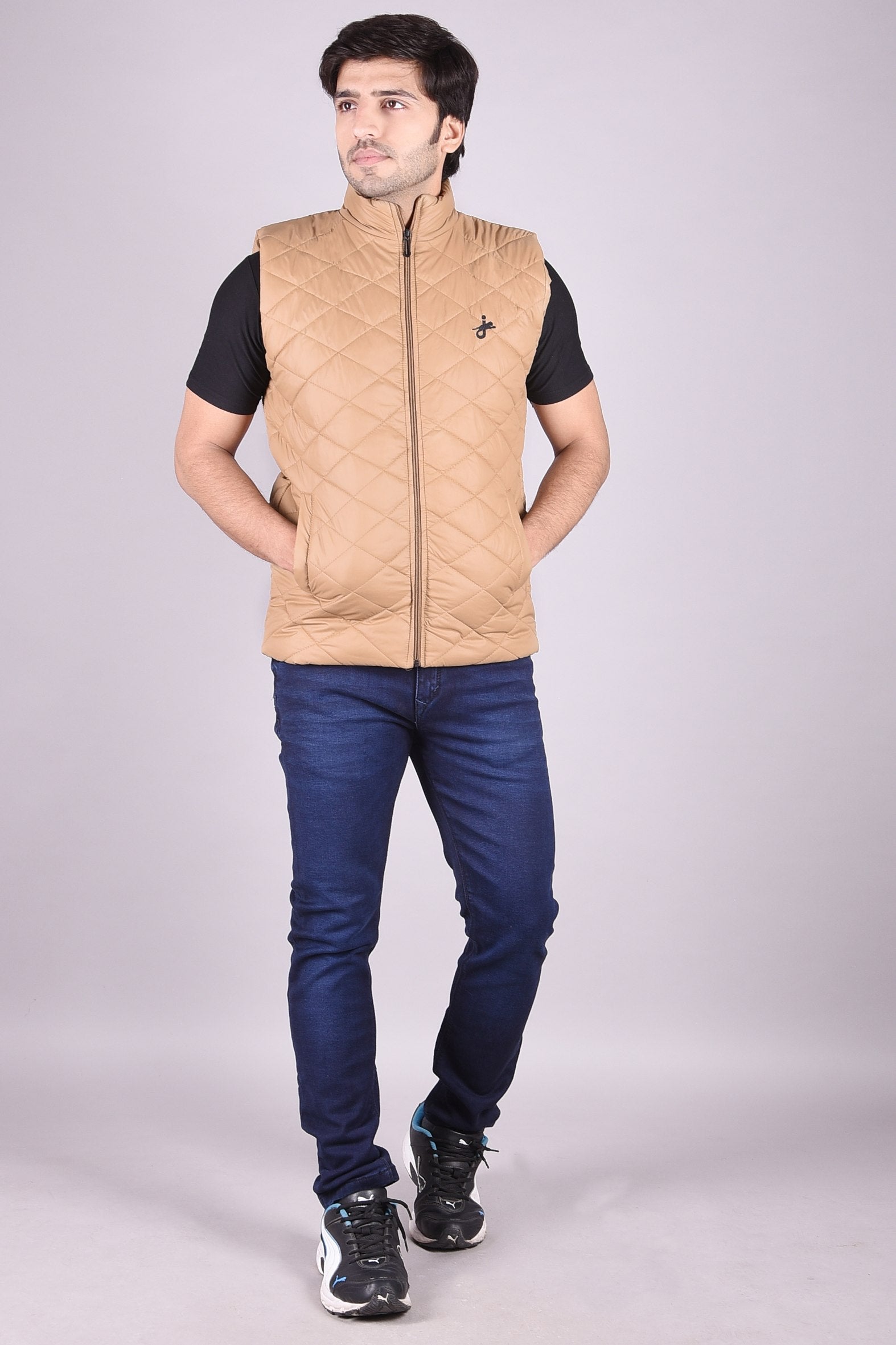 JAGURO Men's Khakhi Stylish Sleeveless Bomber Jacket For Winter