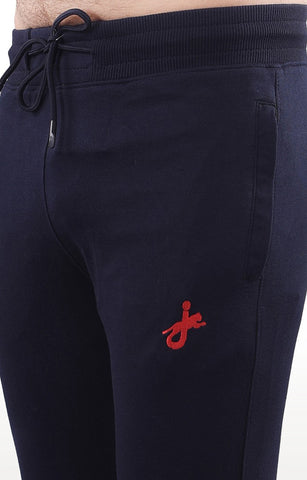 JAGURO Navy Blue Cotton Solid Trackpant