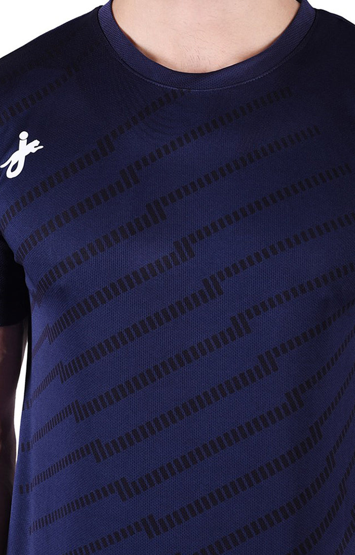 JAGURO Dark Blue Printed Sports T-Shirt