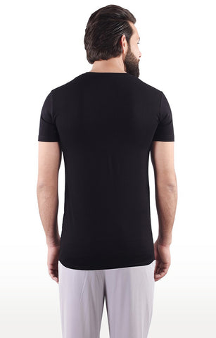 JAGURO Black Solid Printed T-Shirt