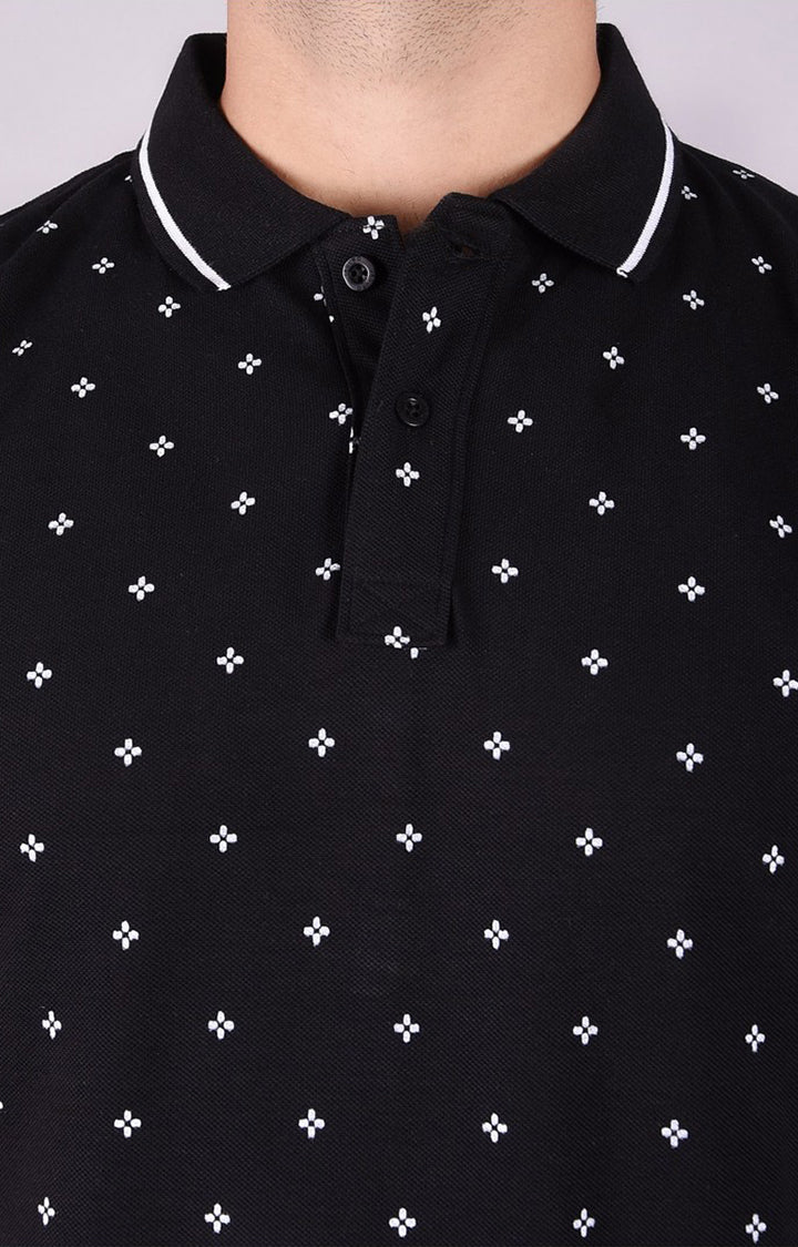 JAGURO Black Printed Polo T-Shirt