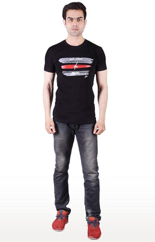 JAGURO Black Cotton Printed T-Shirt