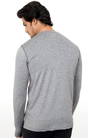 JAGURO Light Grey Solid Full-Sleeves T-Shirt