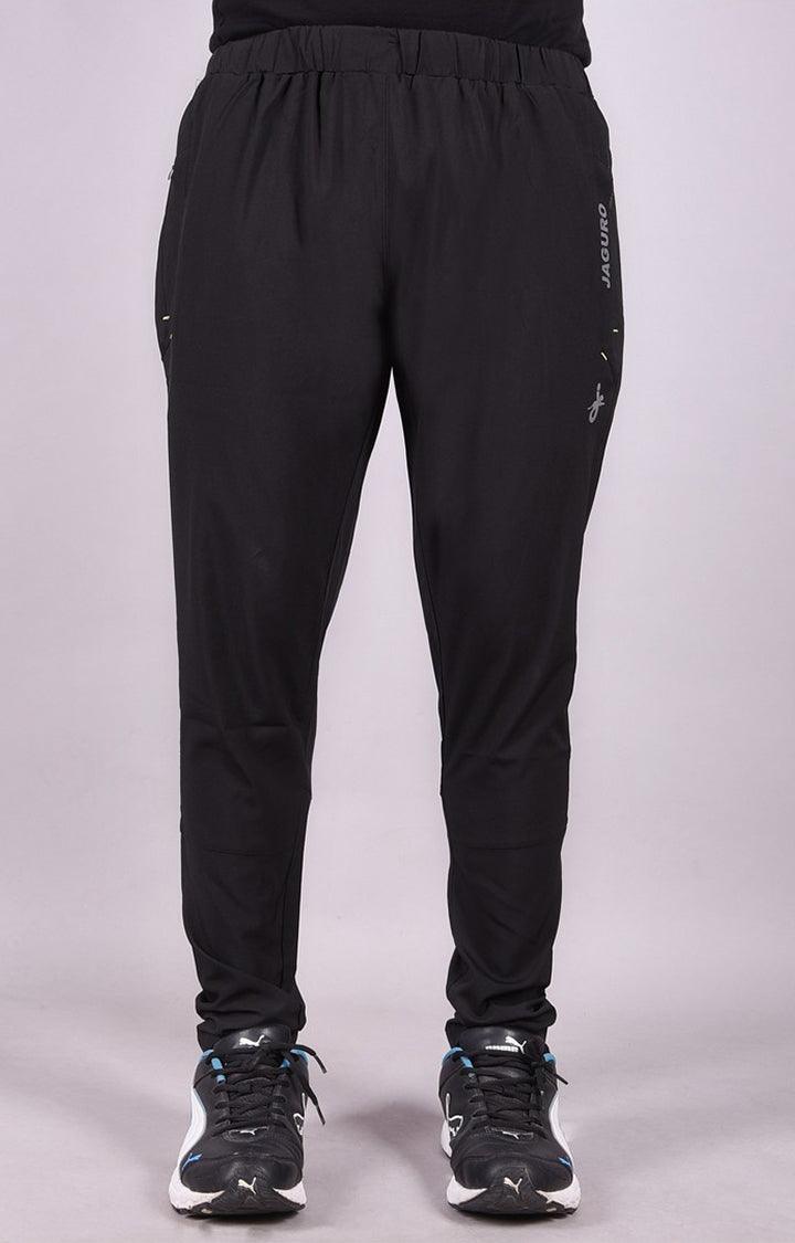 JAGURO Black Polyester Solid Sports Trackpant