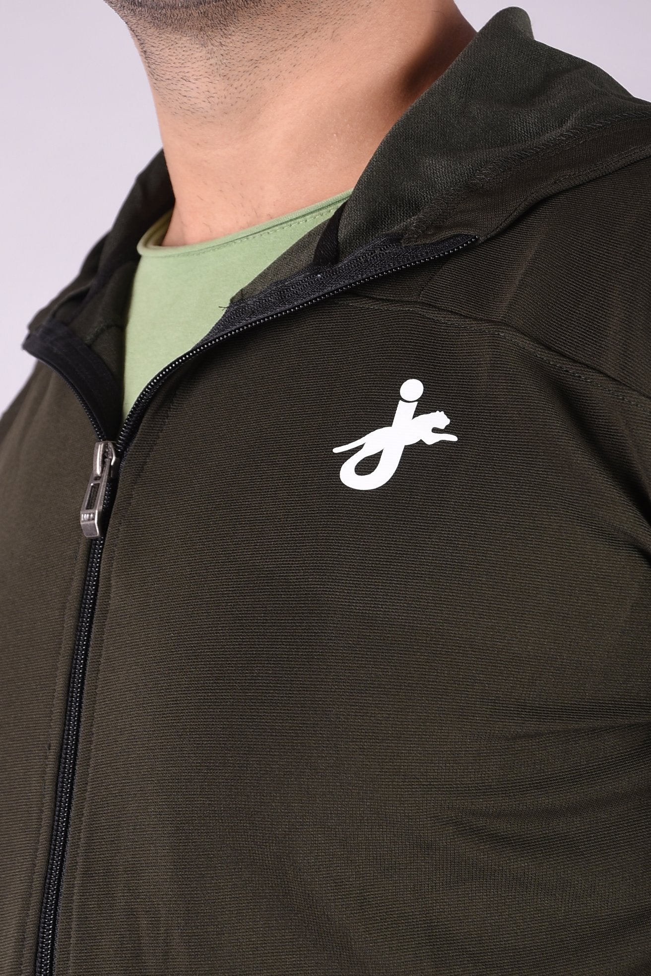 JAGURO Stylish Men's Polyester Zipper Olive Hoody Jacket