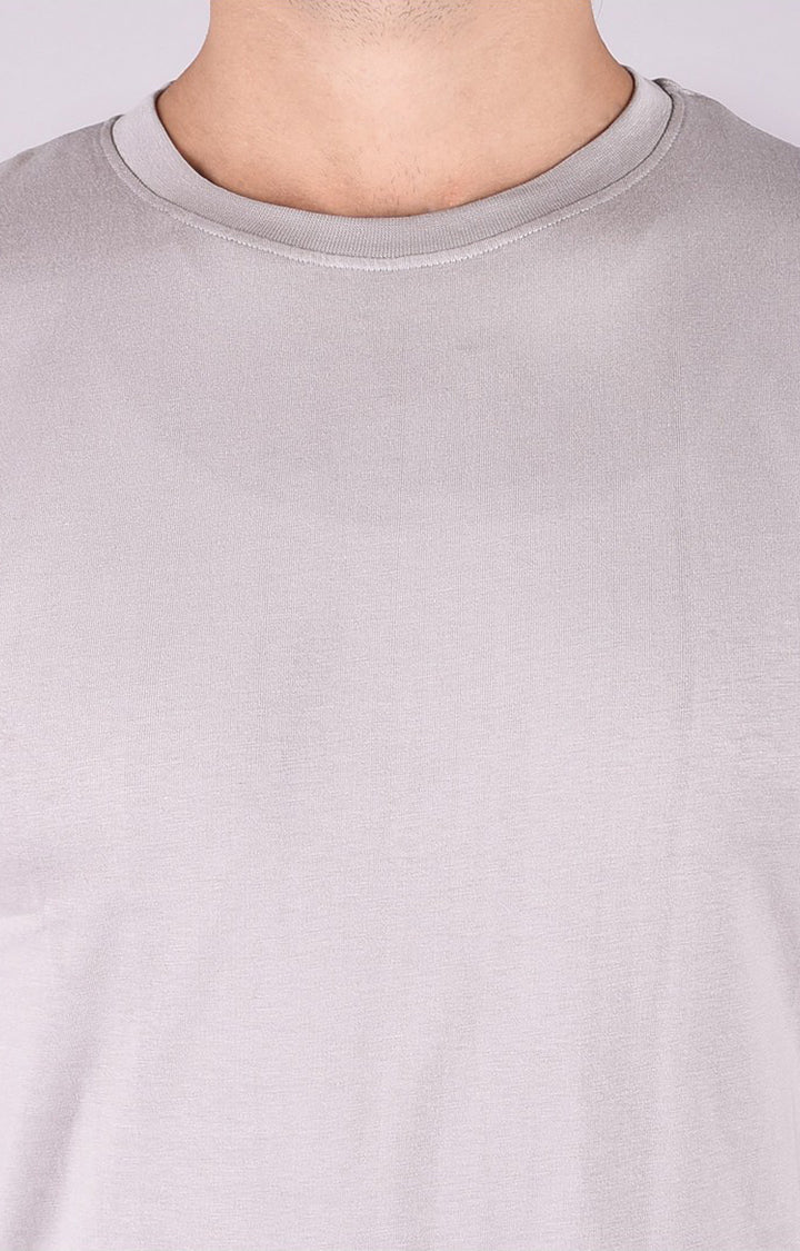 JAGURO Grey Pattern Solid Full-Sleeves T-Shirt