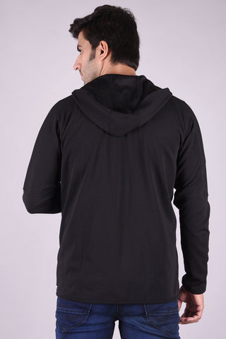 JAGURO Stylish Men's Polyester Zipper Black Hoody Jacket