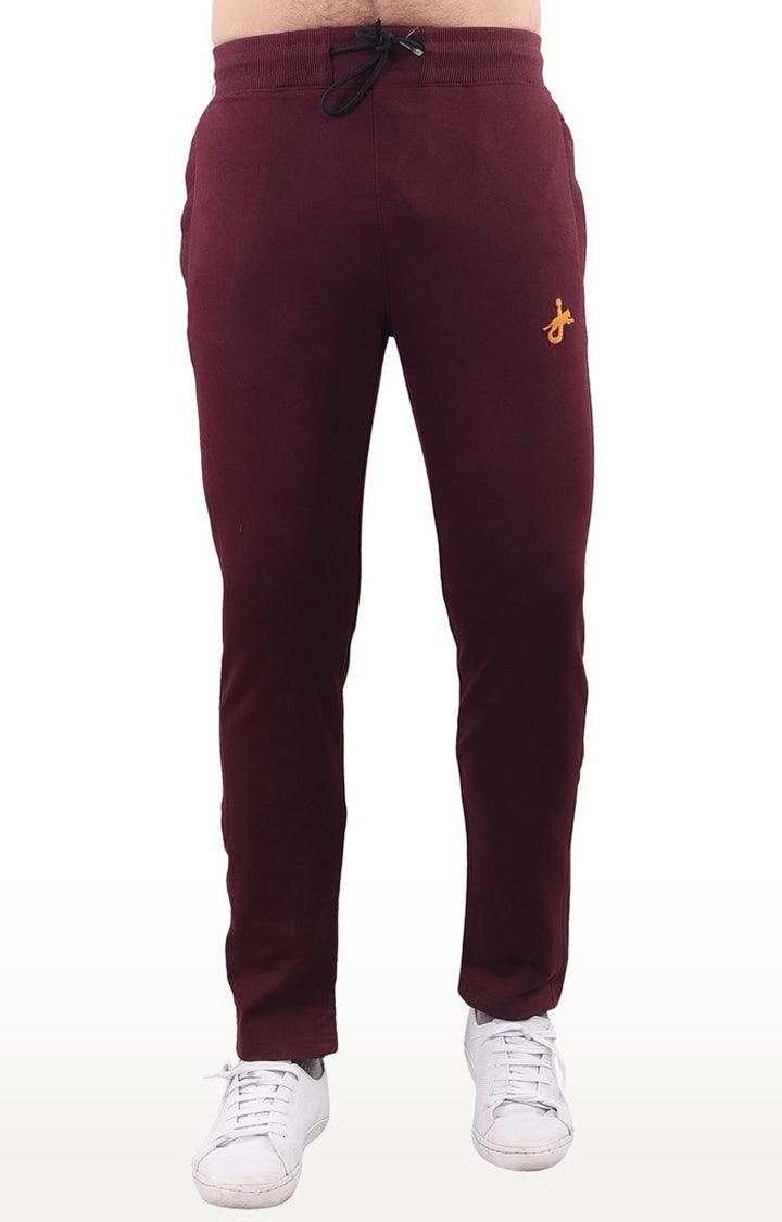 JAGURO Maroon Cotton Solid Trackpant