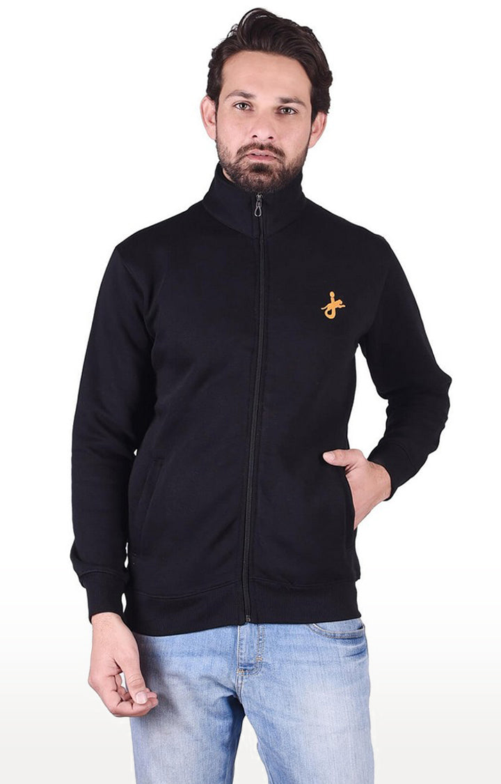 JAGURO Black Solid Front Open Sweatshirt