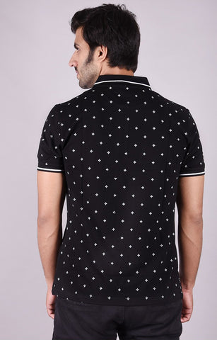 JAGURO Black Printed Polo T-Shirt