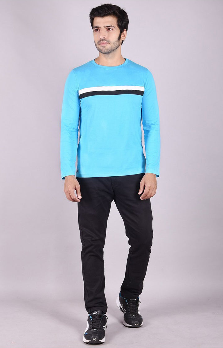 JAGURO Sky Blue Fit Type Full-Sleeves T-Shirt